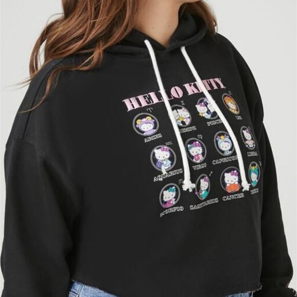 NEW Forever 21 Hello Kitty Black Astrology Graphic Cropped Fleece Hoodie - Picture 3 of 11